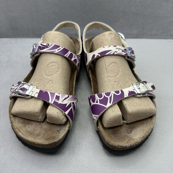 Birkenstock Birki's Womens Size 8 Sandals Purple Floral Birko-Flor Triple Buckle - Picture 2 of 10